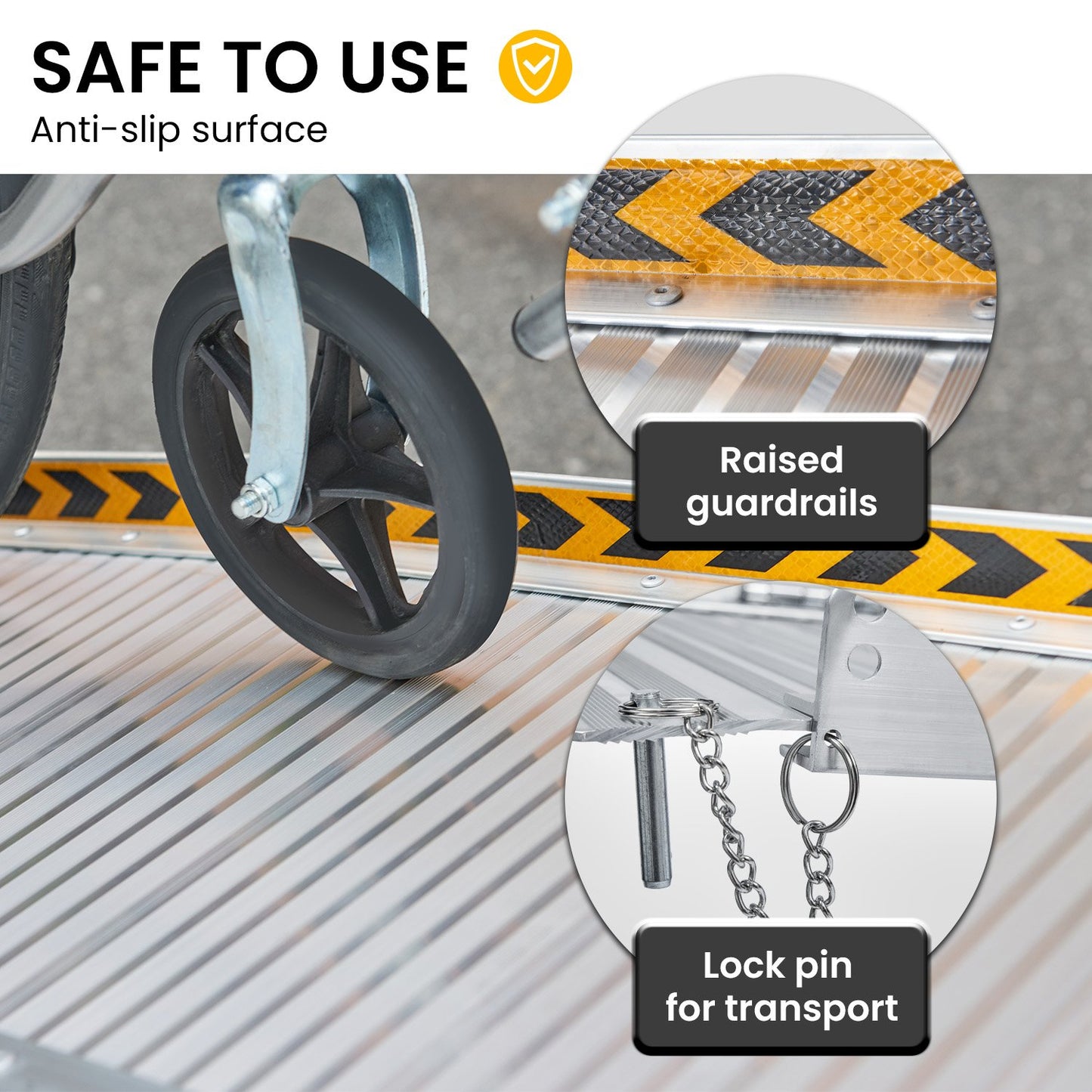 Kartrite Aluminium Portable Non-slip Wheelchair Ramp 6ft - Silver